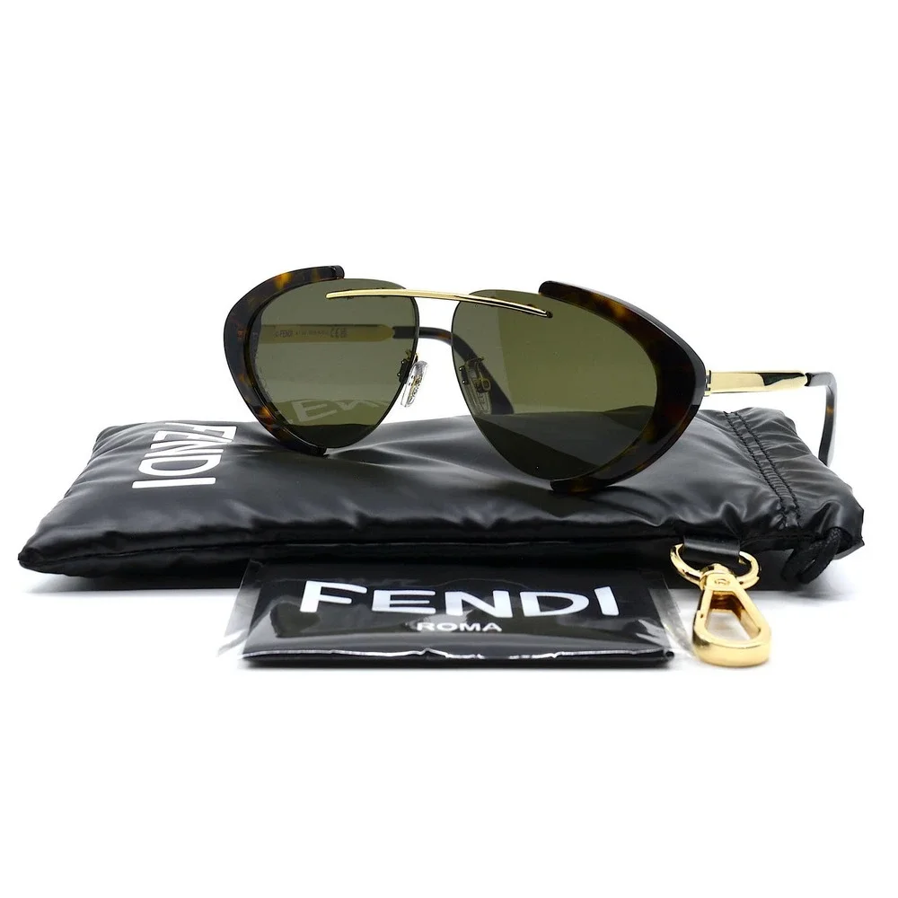 NEW FENDI FE40042U 52N DARK HAVANA/GOLD GREEN AUTHENTIC SUNGLASSES - Picture 9 of 14
